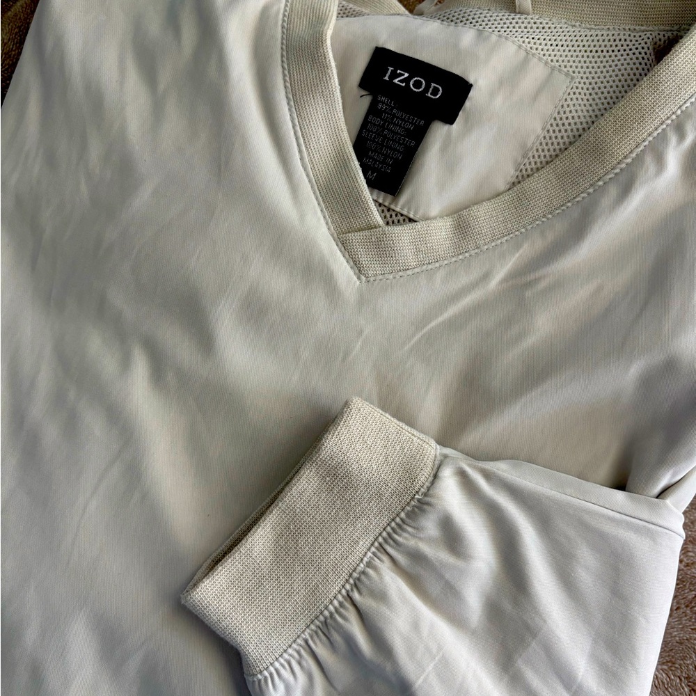 IZOD Men's tan beige golf pullover windbreaker w zip pockets size M